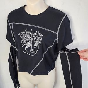 Plus Size Irregular Long Sleeve Crop Top